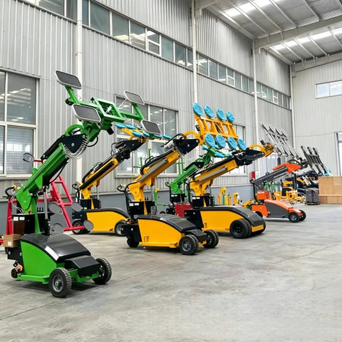 Heavy Duty Badass Glass Panel Installation Robot Constructed To Seamlessly Hoist And Set Window Assemblies on display in a warehouse.