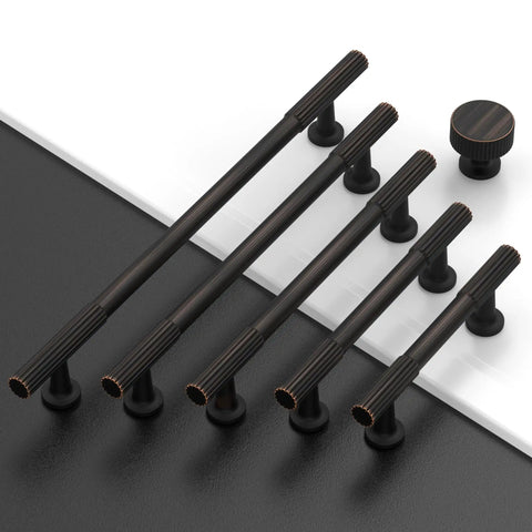 10 Pack Oil Rubbed Bronze Cabinet Knobs For Kitchen And Bath Cabinets Easy To Install Durable Metal Pulls That Elevate Any Drawer Or Dresser Upgrade Your Space With Classic Vintage Style. oil rubbed bronze metal cabinet pulls and round knob on white display