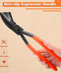 Non-slip ergonomic handle of Pro Grade 3-Piece Hand Seamer Set with 45/90/180 jaws, featuring orange grip for precise metal bending.