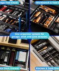 Sixteen Piece Extra Small Parts Organizer Trays For Nuts Bolts Screws Washers And Electrical Connectors in various drawers