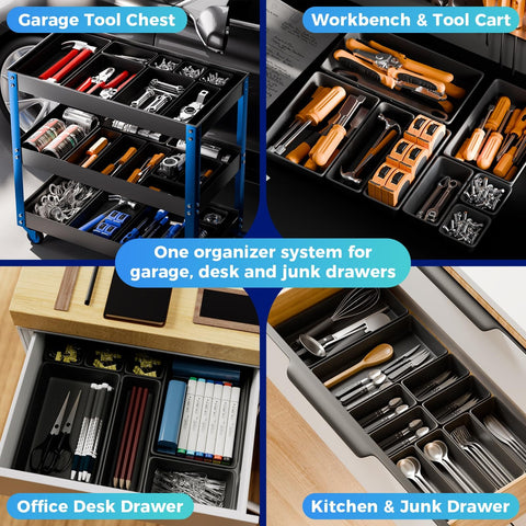 Six Large Tool Box Organizer Trays With EVA Non Slip Pads For Home Garage And Office Use Pro Grade L Size Drawer Bins