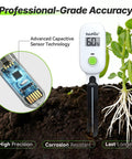 Smart Wireless Plant Moisture Meter For Indoor And Outdoor Gardens With Capacitive Probe Real Time Leave In Soil Hygrometer Sensor LCD Display Requires WiFi Hub No Hassle Two Pack in soil near plant