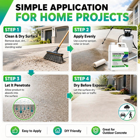 Step-by-step guide for applying Rock Solid Hella Durable One Gallon Water Based Concrete Sealer featuring Zero VOC.