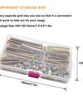 Crib Screws Hardware Replacement Kit For Cot Chairs And Furniture 100 Pieces Of 1/4-20 Bolts And Barrel Nuts With Wrench No Fuss Handy Plastic Storage Box Metal Construction Phillips Drive DIY Fix visible in box