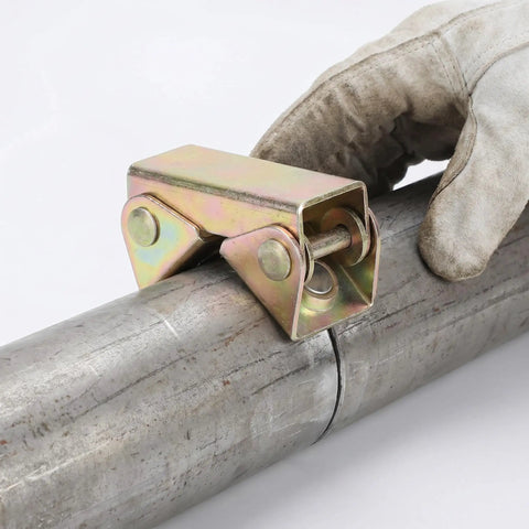 Six Pack Magnetic Welding Clamps With V-Shape Stainless Steel Fixture Set for precise adjustable grip on a round metal pipe.