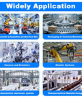 Applications of Industrial 8 Pin M12 Sensor Cable With Unshielded Wire, A Coded, showing automation, packaging, sensors, robotics, automotive, and pharma sectors.