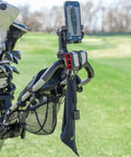 Magnetic Phone Holder For Golf Push Cart With Rangefinder Strap, MagStack Microfiber Towel, Club Brush And Tile on golf course