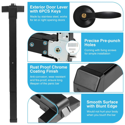 Stainless Steel Door Push Bar Panic Exit Device With Handle Lever Black 32 Inch Heavy Duty Panic Hardware details and features