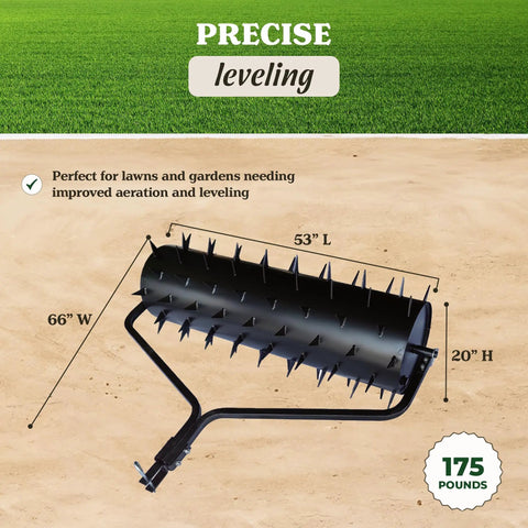 53-inch 60 Inch Drum Spike Aerator Tow Behind Lawn Roller Attachment for ATV UTV and riding tractors, side view