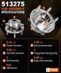 2 Pack Front And Rear Wheel Hub Bearing Assembly 513275 with specifications for Ford Edge 2011-2014, Flex 2009-2019, Taurus 2010-2019