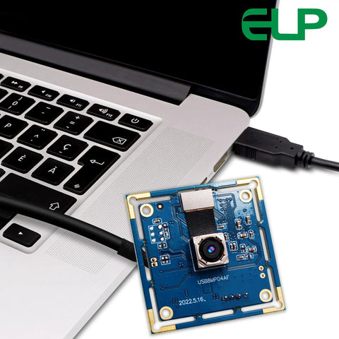 8MP USB Camera With Autofocus For PC, Raspberry Pi And Laptop, UVC 2.0 Mini Webcam Board With IMX179 Sensor next to laptop