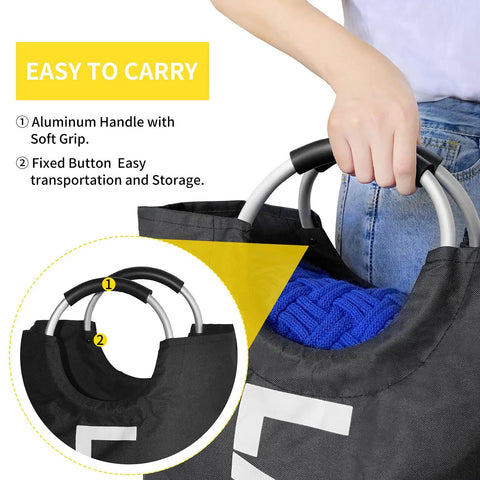 X Large 115L Collapsible Laundry Basket Stand Up Hamper Two Pack Black And Dark Grey with padded handles detail