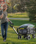 Heavy-Duty Steel Utility Cart With 4 Cu Ft Bed And 900 LB Load Capacity, Black Towable Hauling Wagon With Removable Side Panels for Yard