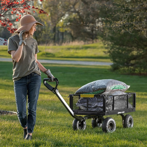 Heavy-Duty Steel Utility Cart With 4 Cu Ft Bed And 900 LB Load Capacity, Black Towable Hauling Wagon With Removable Side Panels for Yard