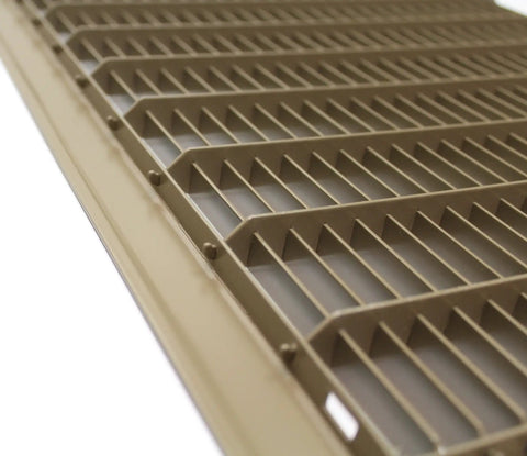 Close-up of brown 8 By 30 Floor Grille With Fixed Blades Brown Finish, Heavy Duty Reinforced Steel Floor Air Vent Cover