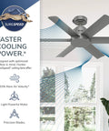 44 Inch Matte Black Ceiling Fan No Light For Indoor Outdoor Use Damp Rated With 6 Blades Standard Mount Wall Control SureSpeed Airflow