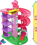RacerVerse Barbie Spiral Track Set With Barbie Malibu And Barbie Brooklyn Cars, 5 Level Pink Raceway Playset for Kids.