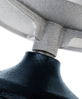 Close-up of HighFree 7-inch sculpting wheel turntable joint; all-metal construction with silver finish and black knob