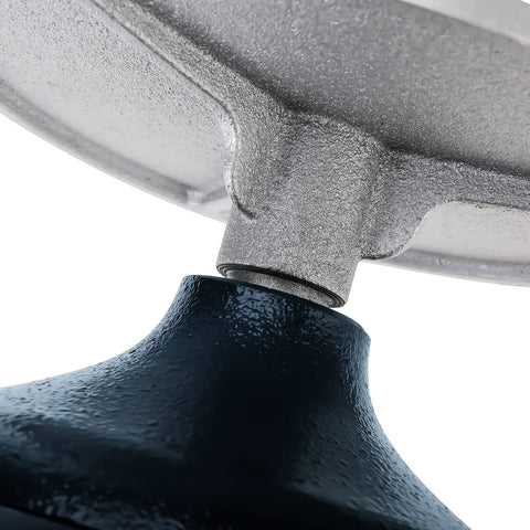 Close-up of HighFree 7-inch sculpting wheel turntable joint; all-metal construction with silver finish and black knob