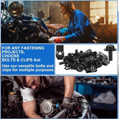 M6-1.0 Body Bolts And Extruded U Nut Clips Bulk Kit With Multipurpose Fender Fasteners for easy panel mods and repairs.