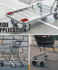 Smooth Operator Four Pack Shopping Cart Replacement Wheels Five Inch Polyurethane Casters on grocery carts in varied settings.