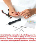 Person using Pro Grade 61 Piece Pin Vise Drill Set With 50 Micro Twist Bits 1 To 3mm and 10 PCB Mini Bits 0.1 To 1mm for crafts