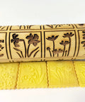 Spring Flowers Embossing Rolling Pin With 16 Floral Squares For Dough And Clay, Deep Pattern Beech Wood Roller For Embossed Cookies And Pottery