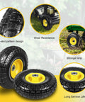 Image highlighting 10 Inch Solid Rubber Dolly Wheel Set with Flat Free 4.10 To 3.50-4 Tires, showcasing strong grip and wear resistance.