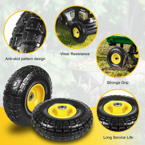 Image highlighting 10 Inch Solid Rubber Dolly Wheel Set with Flat Free 4.10 To 3.50-4 Tires, showcasing strong grip and wear resistance.