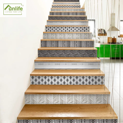 15 Strips Peel And Stick Stair Riser Decals Boho Bohemian Self Adhesive Staircase Stickers for steps in kitchen view