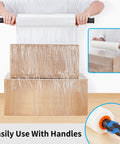 Badass Heavy Duty Stretch Film And Shrink Wrap Roll For Pallet Wrapping 80 Gauge Workhorse Strength with dispenser handles wrapping boxes.