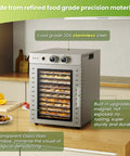 Top Shelf Food Dehydrator Machine With Twelve Stainless Steel Trays And Digital Timer For No Sweat Drying From 68 To 194 Fahrenheit on kitchen counter