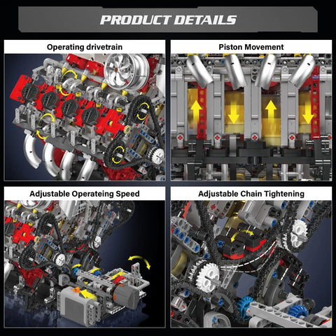 DIY Mini V8 Engine Model Kit With 2718 Pieces, Functional Engine Build for Teens and Adults, STEM Learning Set That Feels Like Real Gearhead Play, Educational Hobby Gift for Curious Makers. V8 engine kit with pistons, chain drive and gears