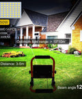 Powerful 50W LED Work Light With 4300 Lumens For Job Sites illuminating front yard, IP66 waterproof, 5000K daylight color, adjustable angle.