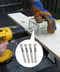 Drilling glass with Go-To 10 Pack Diamond Drill Bit Set 6mm (1/4 Inch) for precise holes; inset of drill bits