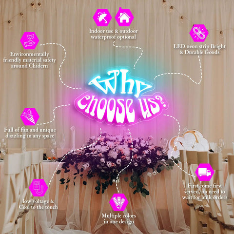 Dope Custom Neon Sign LED Light For Home Bar Wedding Party And Business Use Personalize Your Name Text Or Logo With Dimmable Brightness Backboard Easy Install Unique Gift For Birthday Anniversary Or Corporate Events displayed over a wedding setup.