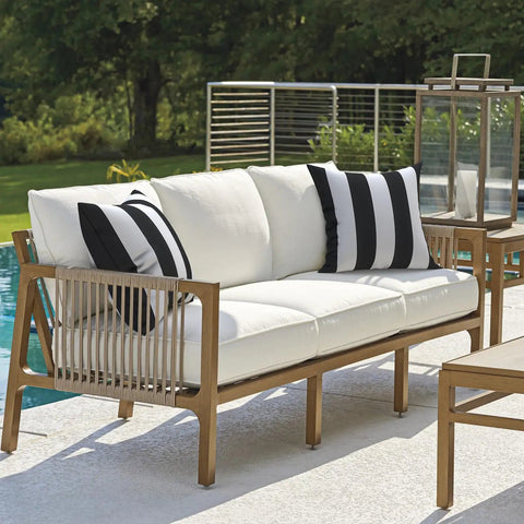 Two Pack Waterproof Outdoor Throw Pillows With Inserts 18x18 Square Cushions For Patio Deck Garden Or Home Furniture Cabana Black All Weather Decor For Sofa Bench And Lounge, displayed on a white sofa in outdoor setting.