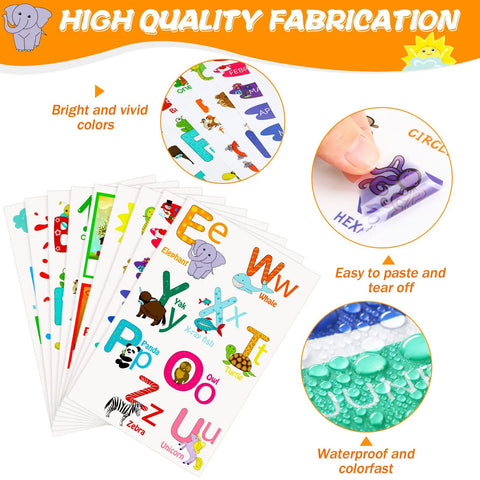 9 Sheets Animal Alphabet Wall Decals With Educational Numbers Colors Weather Shapes Seasons Months And Weeks Peel and removable learning stickers with vivid colors and tear-off feature.