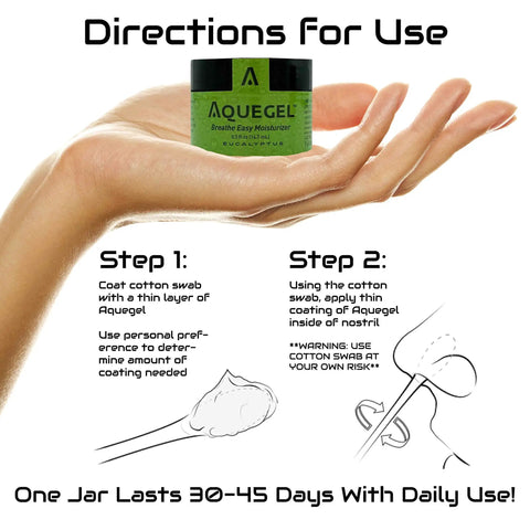 Nasal Moisturizer Gel With Eucalyptus Breathe Easy Pack Of 4 For 12 Hour Nasal Dryness Relief jar with application steps shown