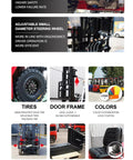 Image showing features of 1 To 5 Ton Battery Powered Electric Forklift, including adjustable steering wheel, solid tires, and customizable fork.