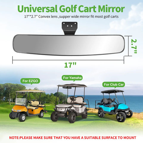 Universal Adjustable Golf Cart Rear View Mirror, 17x2.7 inch for EZGO, Club Car, Yamaha carts