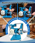 Heavy Duty Vertical And Horizontal Belt Sander With Brushless Motor, Tough As Nails Steel Frame For Wood And Metal Refinishing, Low Vibration Grinder That Packs Serious Punch, multifunctional machine in use.