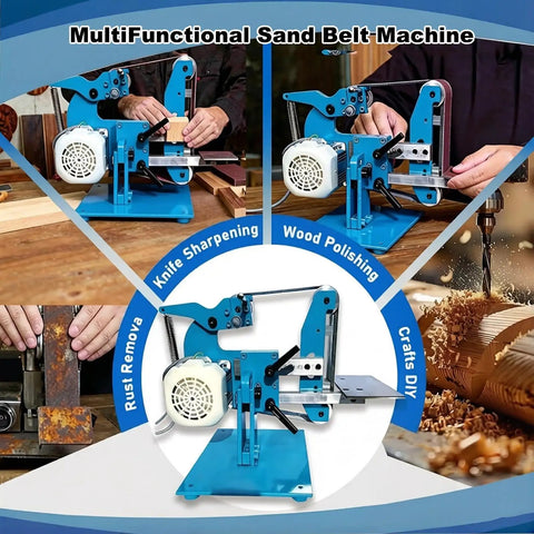 Heavy Duty Vertical And Horizontal Belt Sander With Brushless Motor, Tough As Nails Steel Frame For Wood And Metal Refinishing, Low Vibration Grinder That Packs Serious Punch, multifunctional machine in use.