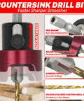 Kick Up Precision Carbide Countersink Drill Bit With Free Spin Depth Stop And Antislip Quick Release Hex Shank close-up highlighting adjustable features.