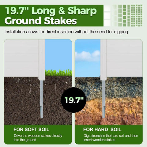Comparison of 19.7-inch stakes for 2 Panels Air Conditioner Fence 44 Inches Wide By 48 Inches High Outdoor Privacy Screens in soft and hard soil