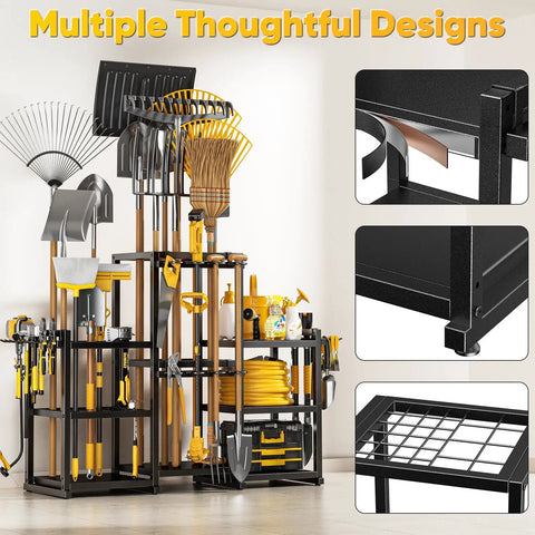 Ultra Large 86 Tool Capacity Freestanding Garden Tool Organizer for Garage and Shed with tools neatly arranged