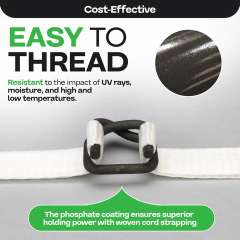 Heavy Duty Cord Strapping Buckles Half Inch Pack Of 1000 Anti Slip Phosphate Coated Metal Buckles easy threading view