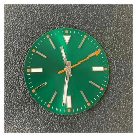 29mm Watch Dial With Hands Set For Miyota 8215 8200 8205 821A 2813 3804 Movements, Green Luminous Hands And Dial, Orange Lightning Small Second Hand