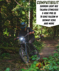 Rider in forest using Stem Lock For E Motos Bar Mount Kit Fits Talaria Sting Talaria XXX Surron Light Bee E Ride Pro SS 79Bike Falcon M Segway X260