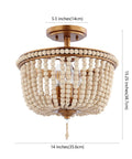 14 Inch Antique Gold And Light Taupe Wood Beaded LED Semi Flush Mount Ceiling Light With Cream Wood Bead Shade Boho Farmhouse Vibe For Nursery And Bedroom Energy Saving Bulbs Included, showing dimensions